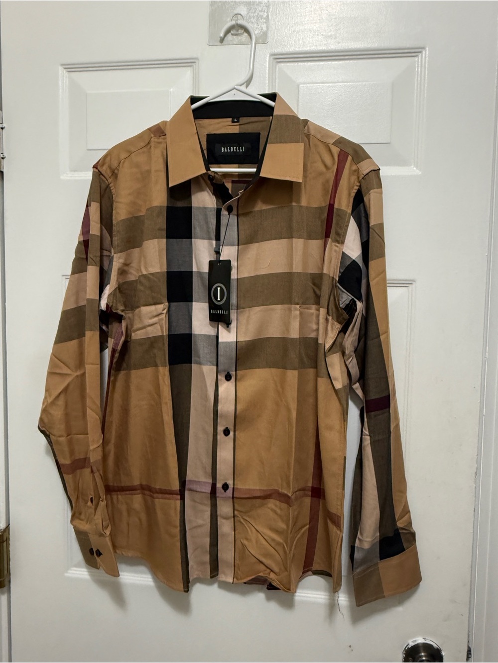 BALDELLI Men's Tan Plaid Button-Up Shirt new with tag chic and cozy